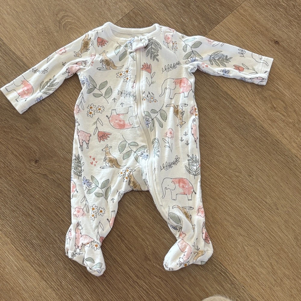 Carter's Pink and Gray Animal Print Footie Onesie, 3M